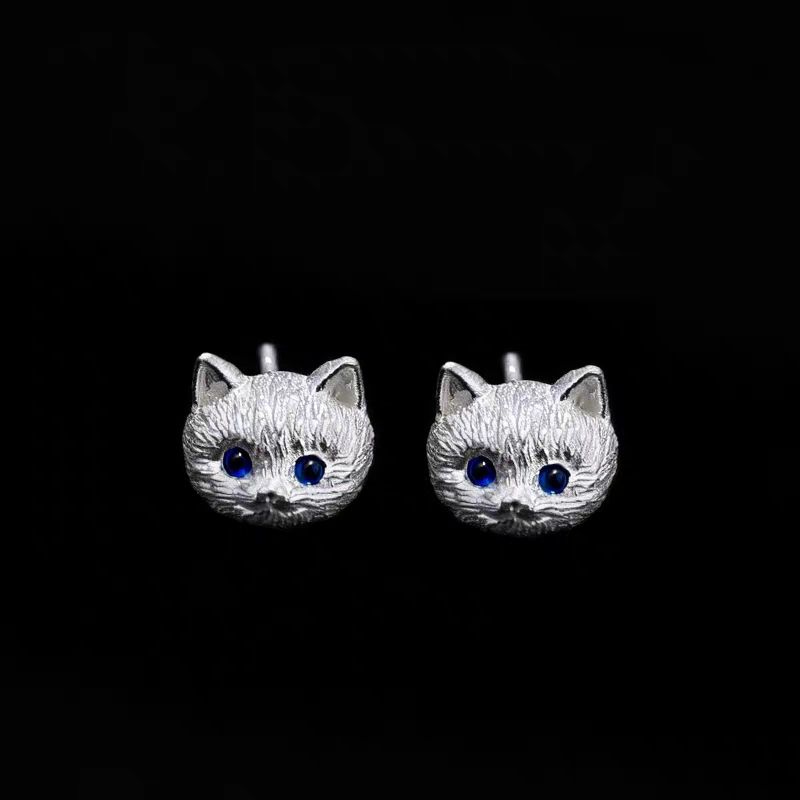 925 Sterling Silver Cat Stud Earrings