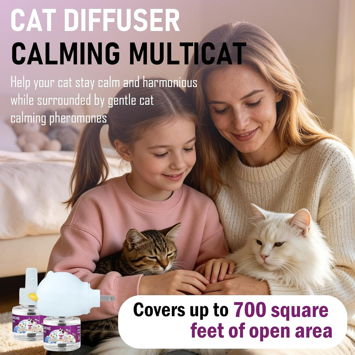 Cat Calming Diffuser Refills, 2 Refills 60‑Day All in One Feline Pheromones Plug in for Stress, Cat Pheromone Diffuser for Reduce Stress, Spraying, Scratching