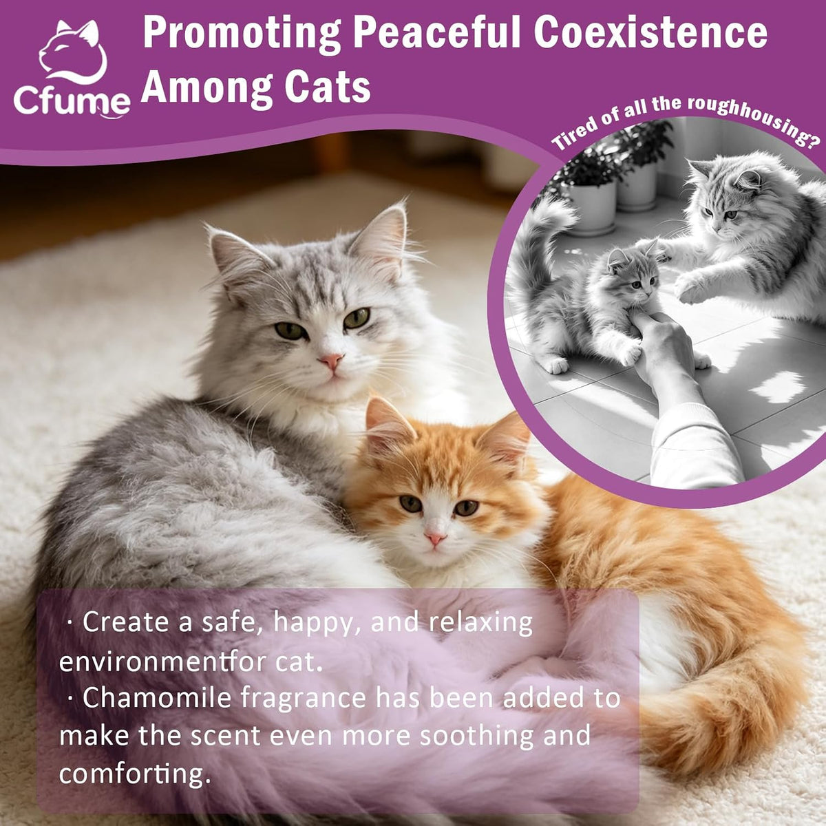 Cat Calming Diffuser Refills, 2 Refills 60‑Day All in One Feline Pheromones Plug in for Stress, Cat Pheromone Diffuser for Reduce Stress, Spraying, Scratching
