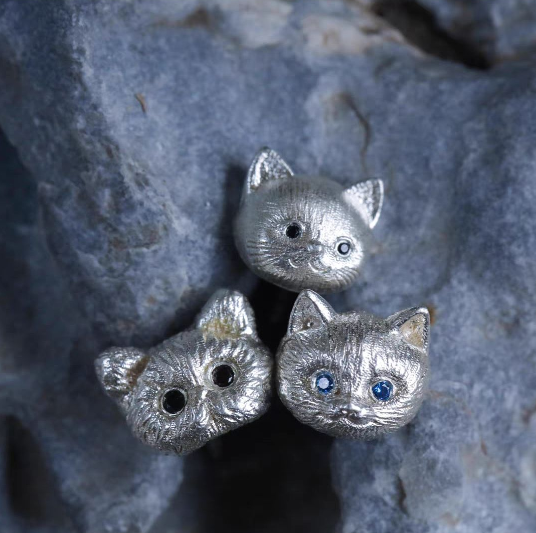 925 Sterling Silver Cat Stud Earrings