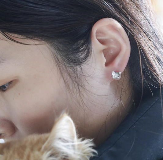 925 Sterling Silver Cat Stud Earrings