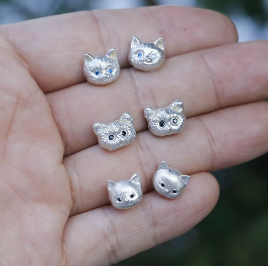 925 Sterling Silver Cat Stud Earrings