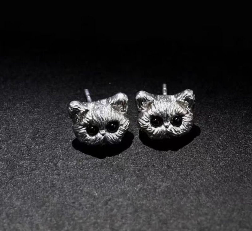925 Sterling Silver Cat Stud Earrings