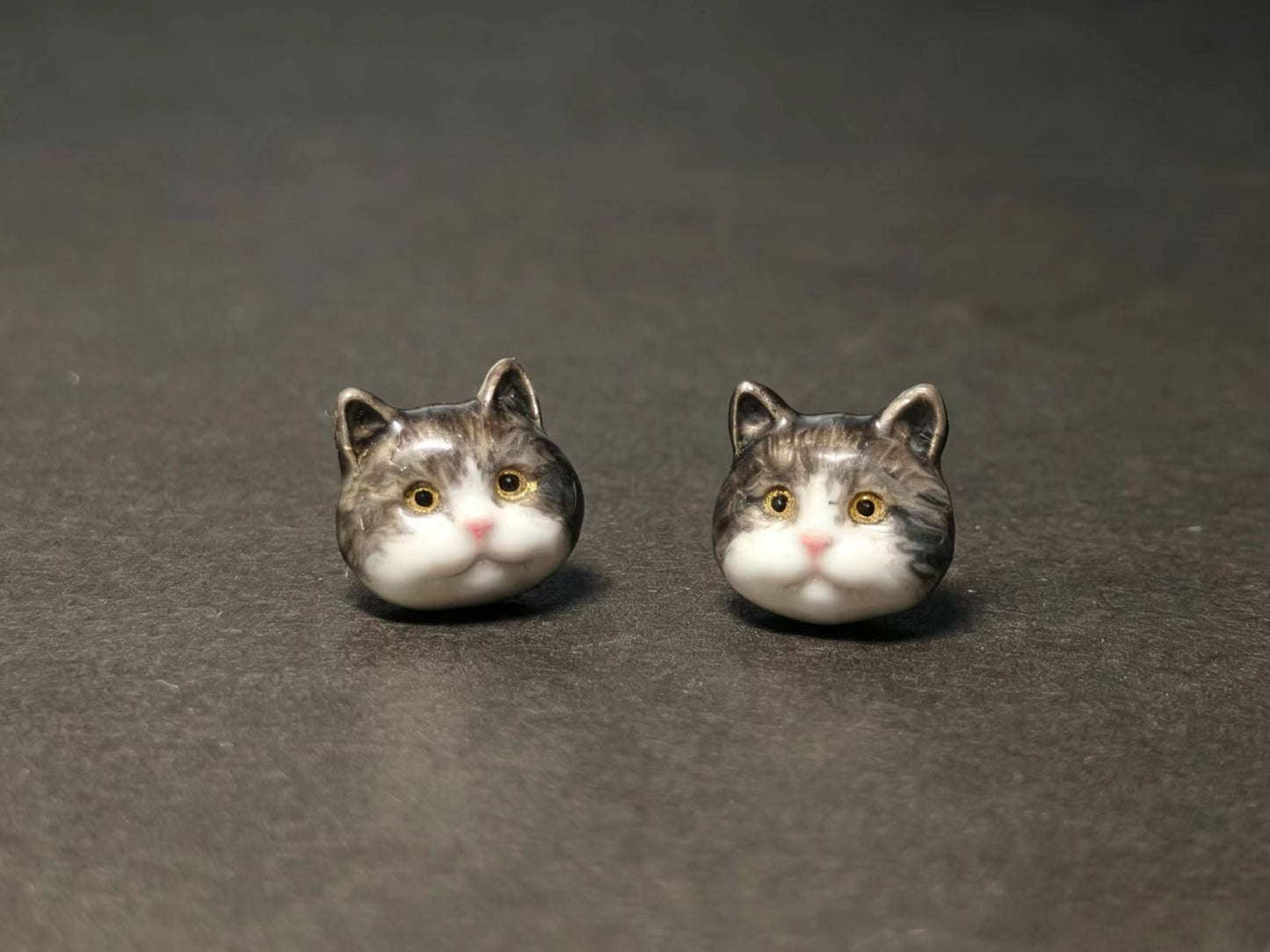 Handmade Custom Cat Face Stud Earrings – 925 Sterling Silver Enamel Pet Portrait Jewelry