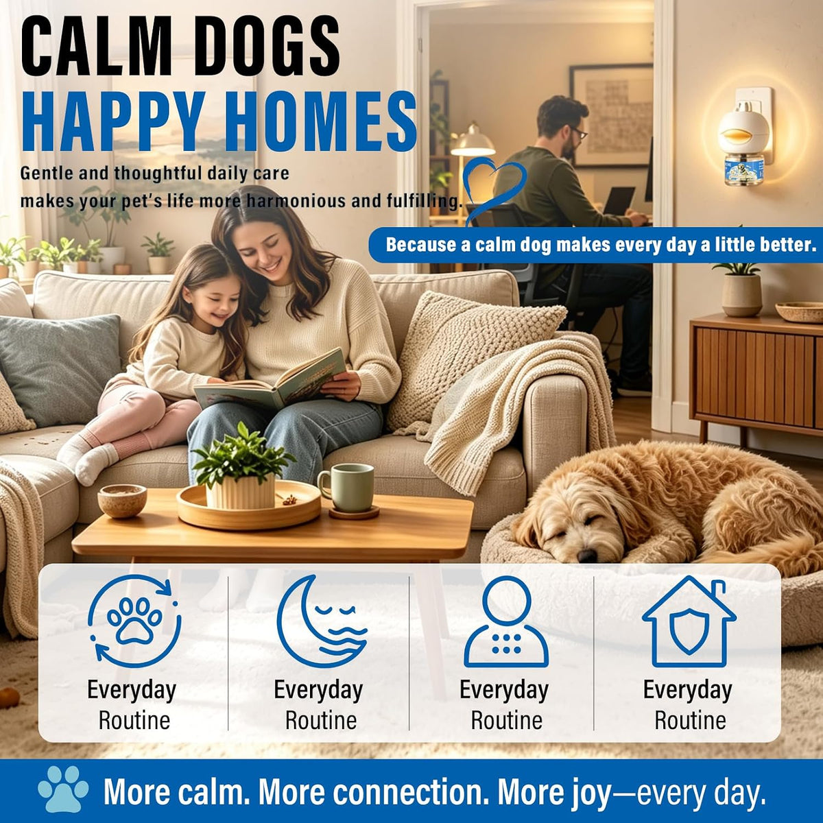 Dog Calming Pheromone Diffuser Plugged in Living Room for Happy Home