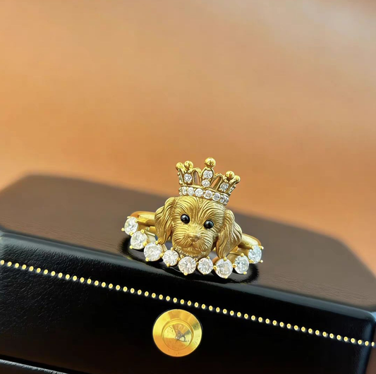 Gold Sand & Pearl Cat Ring  A Perfect Gift Choice for Cat Lovers