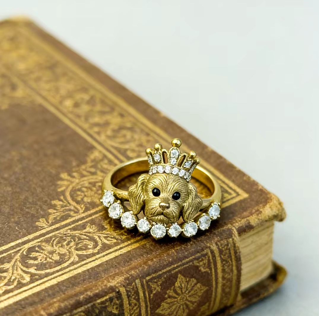 Gold Sand & Pearl Cat Ring  A Perfect Gift Choice for Cat Lovers