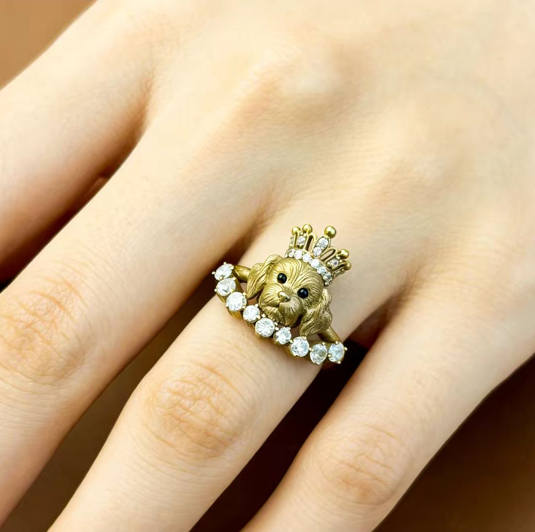 Gold Sand & Pearl Cat Ring  A Perfect Gift Choice for Cat Lovers