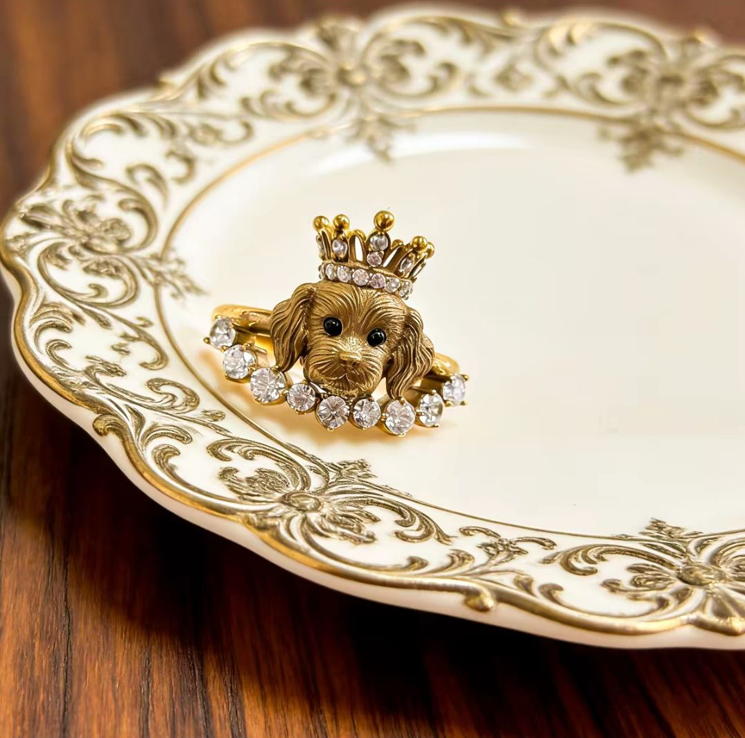 Gold Sand & Pearl Cat Ring  A Perfect Gift Choice for Cat Lovers