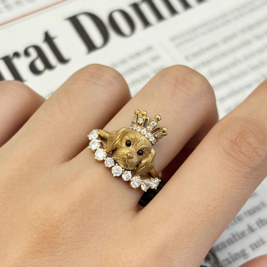 Gold Sand & Pearl Cat Ring  A Perfect Gift Choice for Cat Lovers