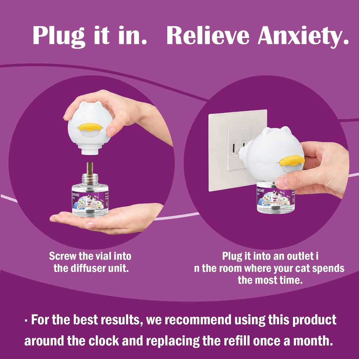 Cat Calming Diffuser Refills, 2 Refills 60‑Day All in One Feline Pheromones Plug in for Stress, Cat Pheromone Diffuser for Reduce Stress, Spraying, Scratching
