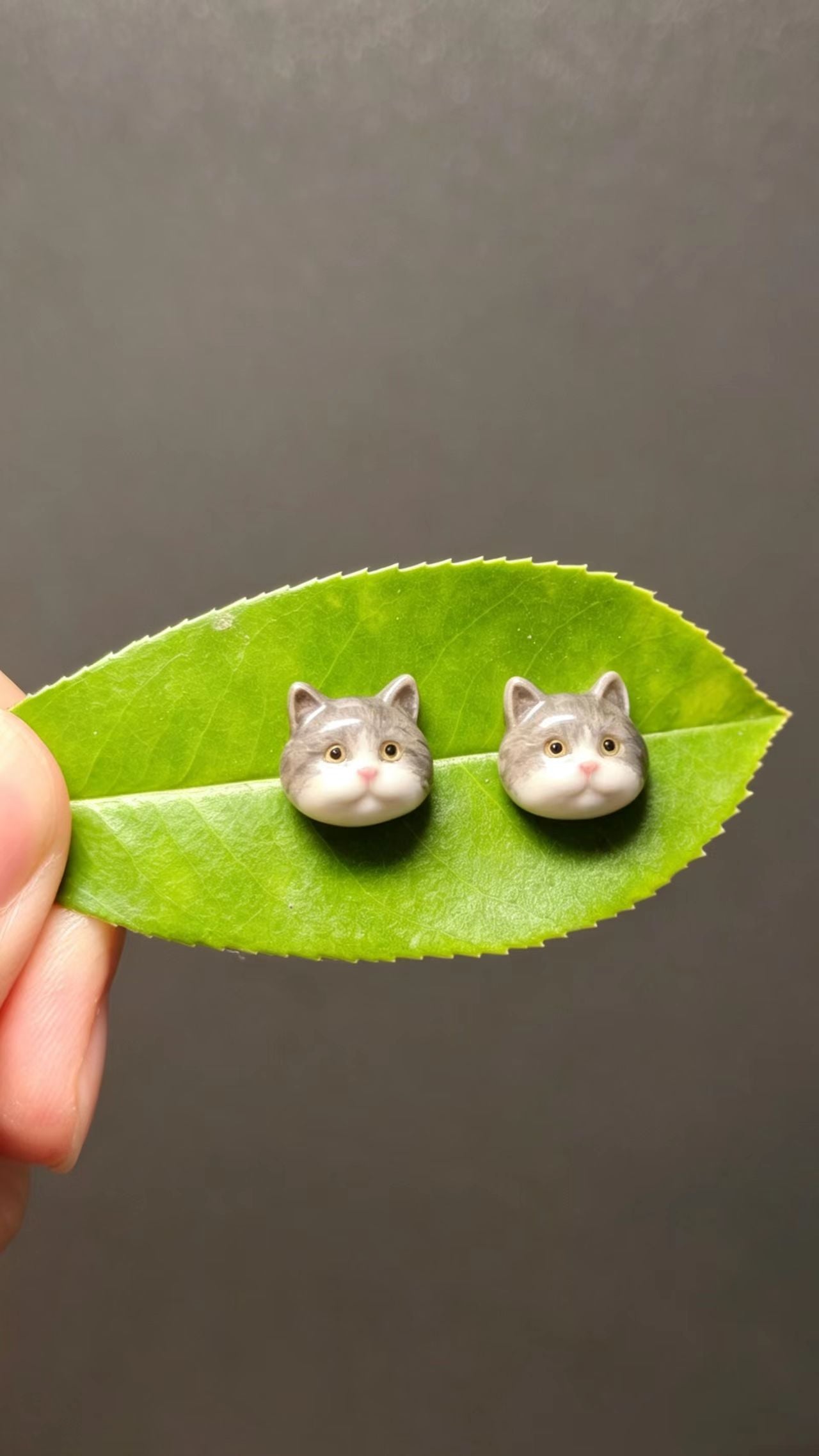 Handmade Custom Cat Face Stud Earrings – 925 Sterling Silver Enamel Pet Portrait Jewelry