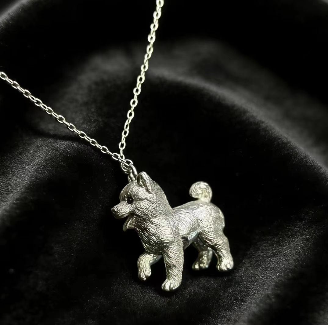 S925 sterling silver dog memorial necklace with realistic puppy pendant