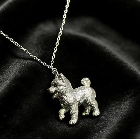 S925 sterling silver dog memorial necklace with realistic puppy pendant