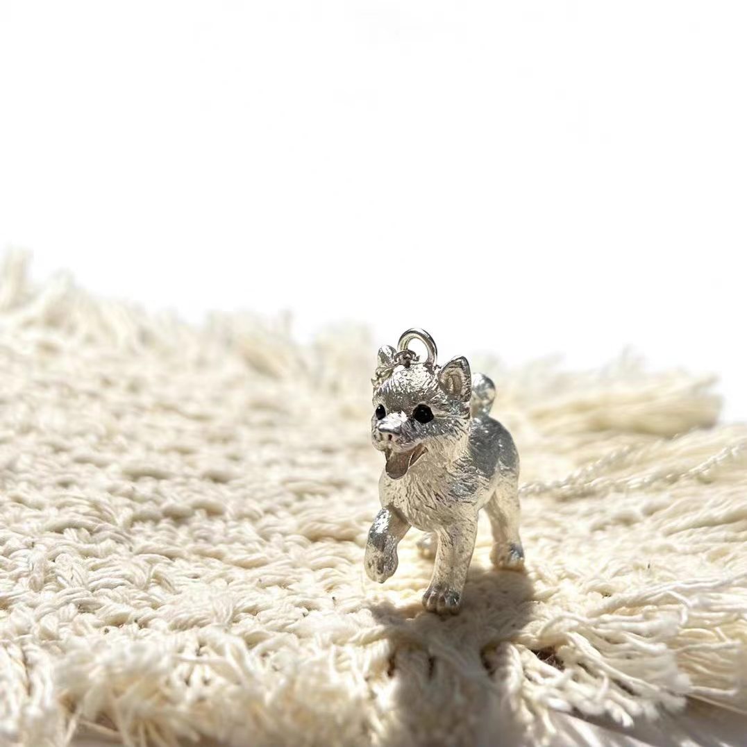 Silver puppy pendant necklace pet memorial jewelry gift