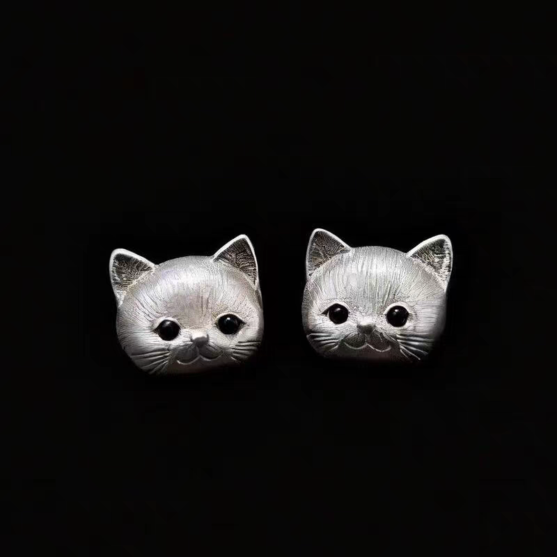 925 Sterling Silver Cat Stud Earrings
